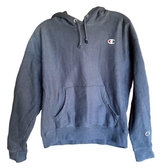 Vtg Champion Reverse Weave Hoodie Womens Medium Black Pullover Logo Sweatshirt - Picture 1 of 13